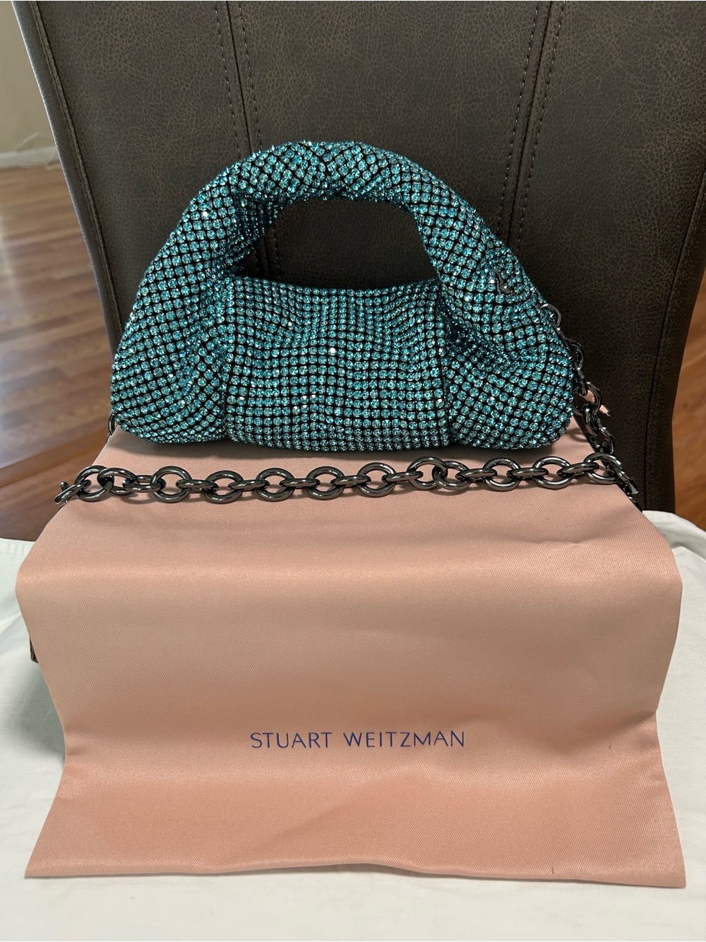Stuart Weitzman Moda Shine Aquamarine Mini tote- Crystal embellished - Picture 2 of 10
